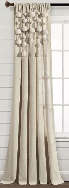 1pcs 84"x52" Pom-Pom Tassel Linen Light Filtering Window Curtain Panel - Lush Décor